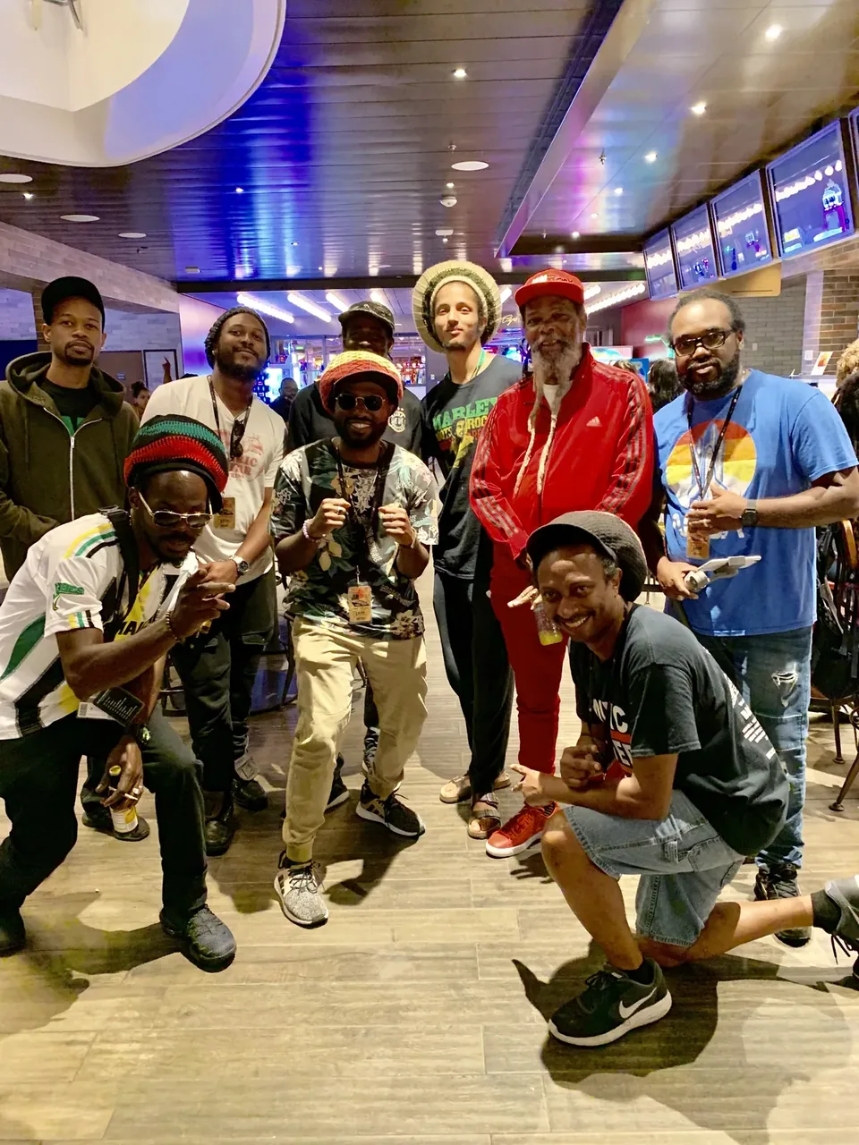 Some of Julian’s Crew, and some men like Illusion, Aston Barrett Jr. and his brother, engineer, and Jacob, Julian Marley’s son, and others. More light. Great Jamrock Cruise 2019. Life Journey, Rastaman Passing By.