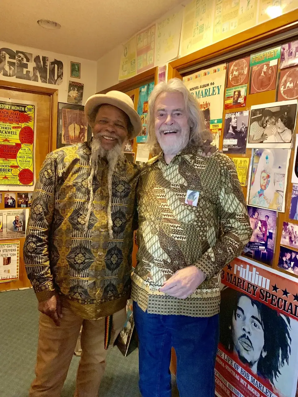 Great Roger Steffens, in his personal archives with Brenda and I. 2019 California. The man that collects the most reggae music in America. And also write a few Bob Marley books. Great respect for knowing you a long time.